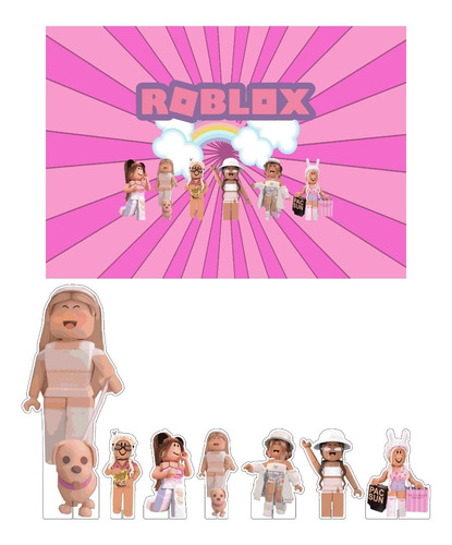 Mini Kit Display + Painel Festa Infantil Roblox Feminino